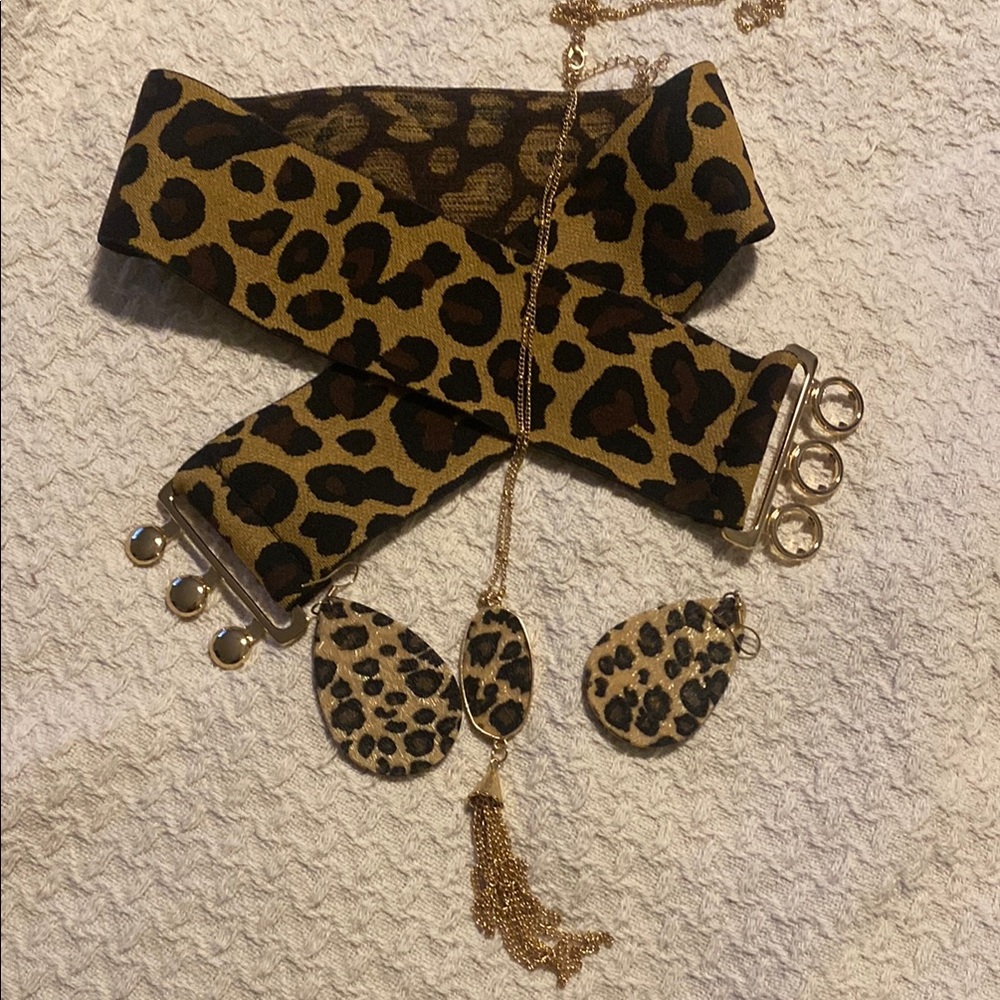 Leopard Print Jewelry Set with Gold Accents